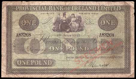 Provincial Bank of Ireland £1, 1921, Signature Burns