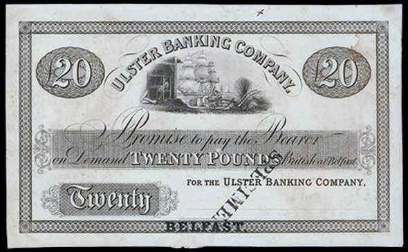 Ulster Banking Company 20 Pounds proof ca1836