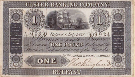 Ulster Banking Company One Pound 1 July 1852