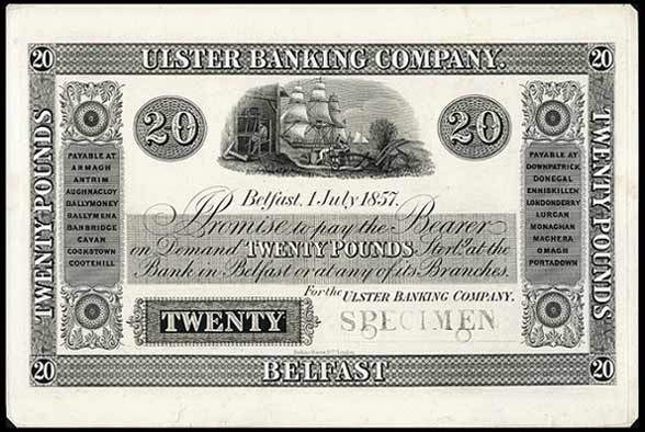 Ulster Banking Company 20 Pounds Proof 1857