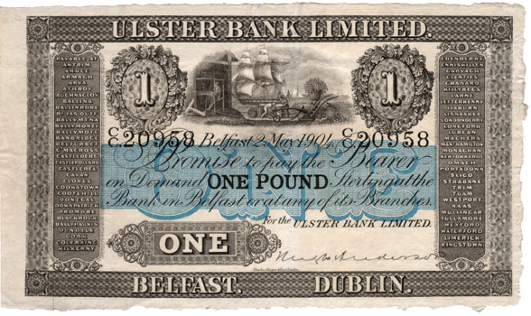 Ulster Bank Limited One Pound 2 Mar 1904