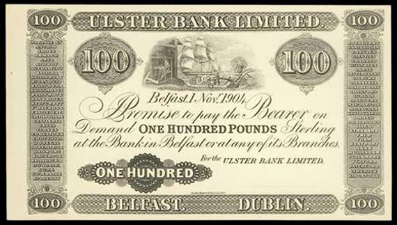 Ulster Bank Limited 100 Pounds 1904 proof