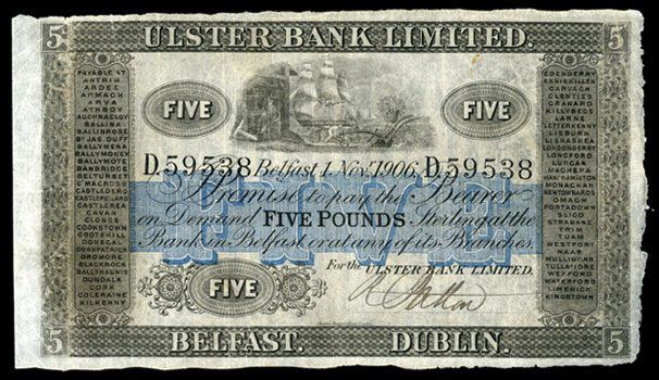 Ulster Bank Limited Five Pounds 1906