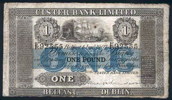 Ulster Bank One Pound 1 Jan 1907