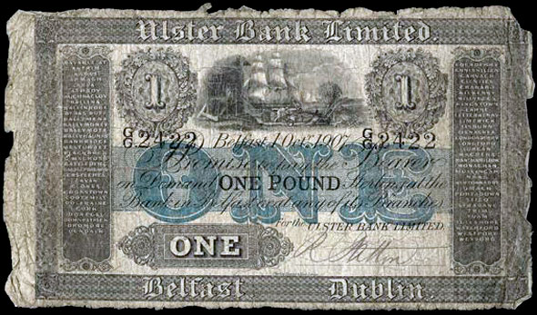 Ulster Bank One Pound 1 Oct 1907