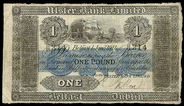 Ulster Bank Ltd One Pound 1 Jan 1914