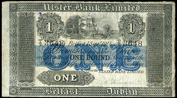 Ulster Bank Ltd One Pound 1 Sept 1914