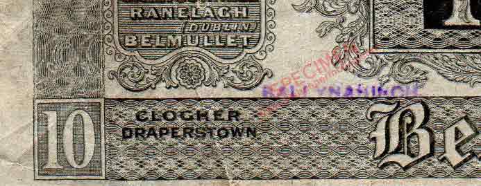 Ulster Bank 10 Pounds 1917 extra branches added on bottom border