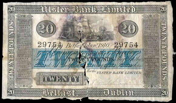 Ulster Bank 20 Pounds 1910