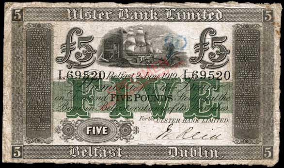Ulster Bank 5 Pounds 1919