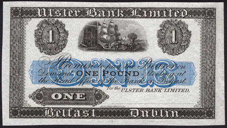 Ulster Bank 1 Pound proof with colour underprint 1920