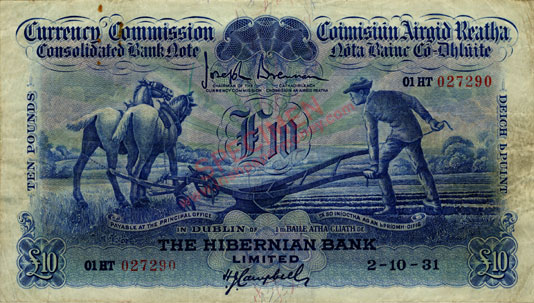 Hibernian Bank Ten Pounds 1931