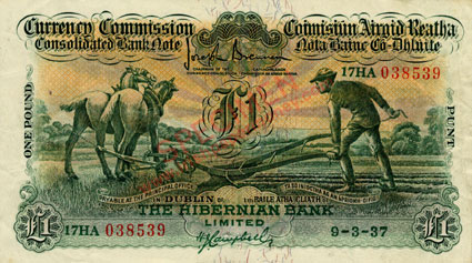 Hibernian Bank One Pound Ploughman 1937 Campbell signature