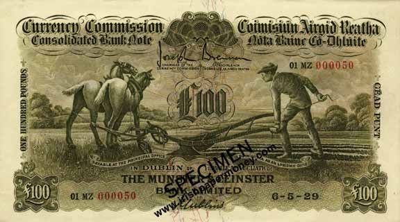 Munster and Leinster Bank One Hundred Pounds 1929