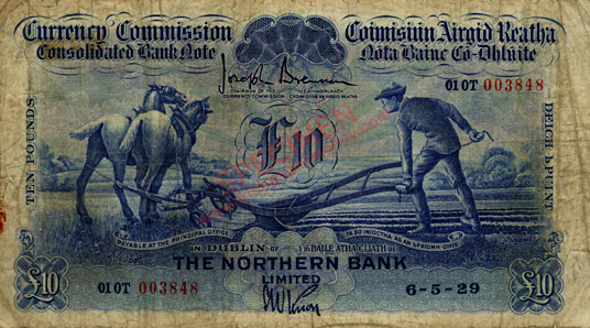 Ploughman Ten Pounds Northern Bank 1929