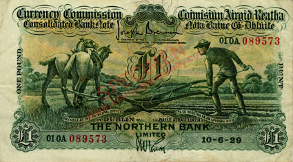 Northern Bank One Pound Ploughman 1929, Knox signature