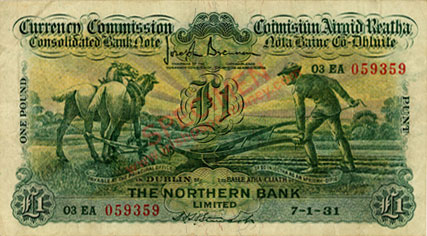 Northern Bank One Pound Ploughman 1931, Stewart signature
