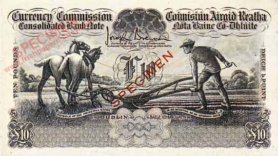 Ploughman Consolidated Bank Note. Ten Pounds proof