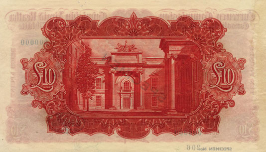 Currency Commission Consolidated Bank Note. £10. De La Rue specimen