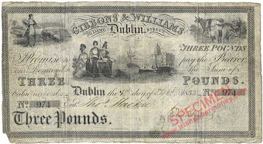 Gibbons & Williams Three Pounds Dublin 1833