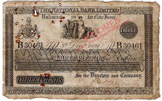 National Bank Three Pounds, 1891