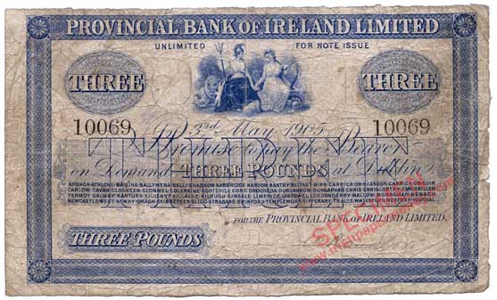 Provincial Bank of Ireland 3 Pounds, 1905