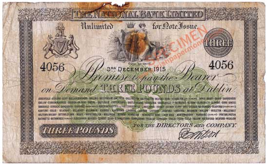 National Bank 3 Pounds, dated 3 Dec. 1915