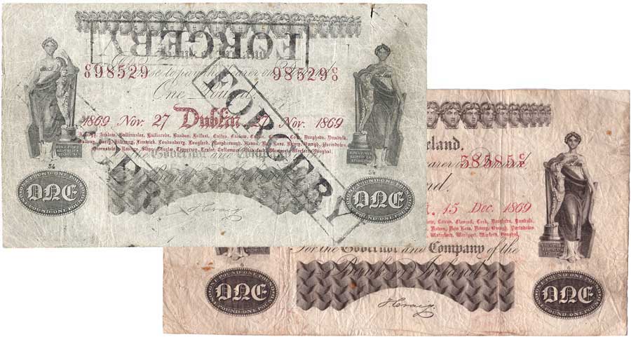 OnePound 1869, forgery and genuine note