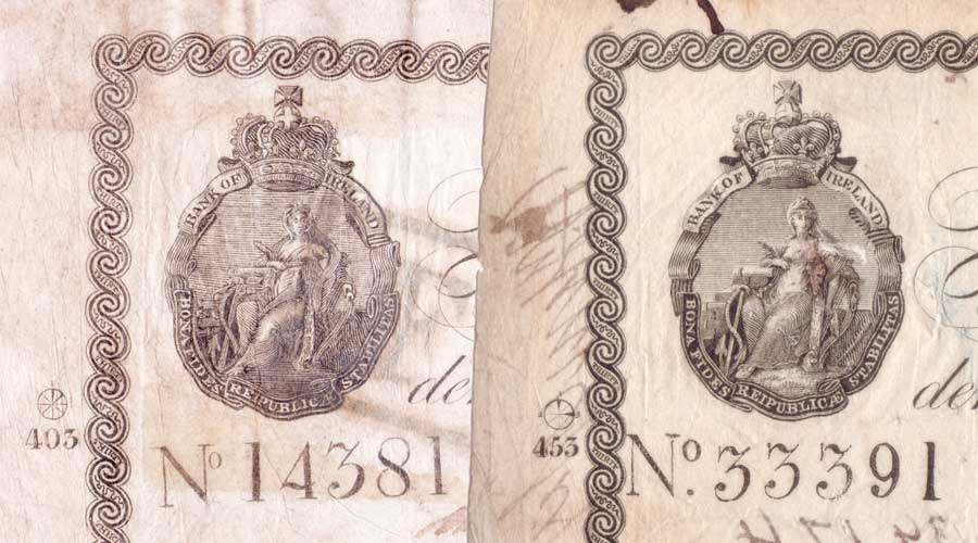 bank of ireland 30 Shillings 1822 vignette comparison.