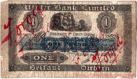 Ulster Bank One Pound 1921, forgery